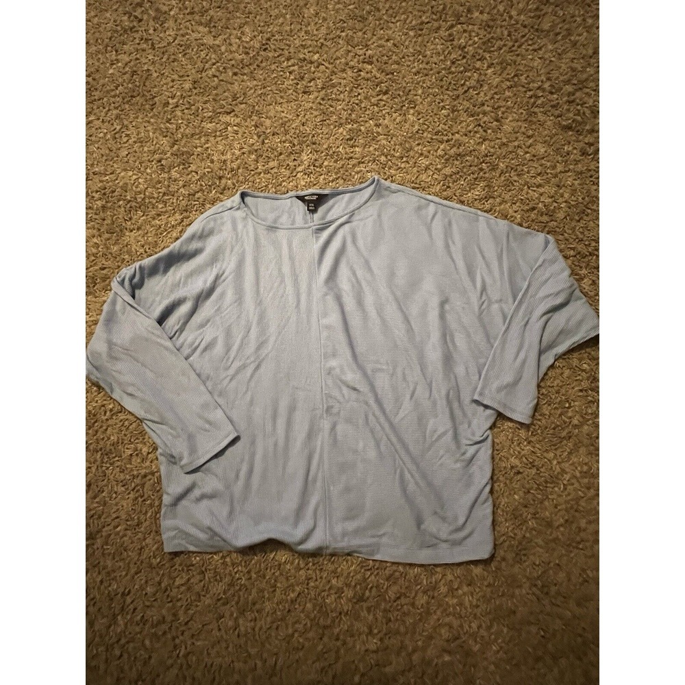 Simply Vera Wang LS Top Ribbed Lt Blue Short Waisted Shirt Excellent Condition!